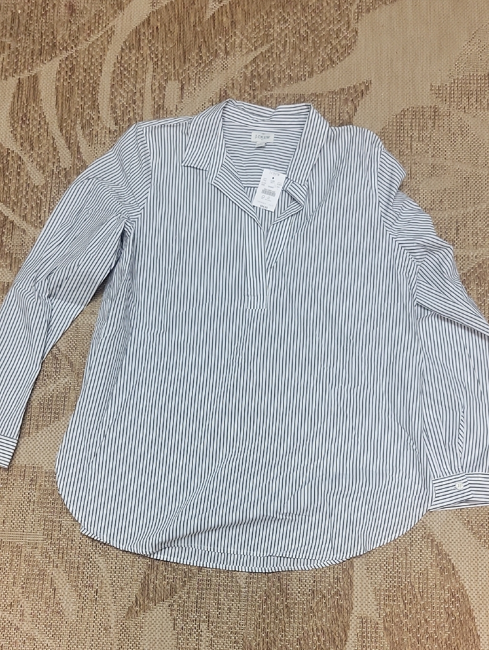 Light Blacl & White Striped Henley-Front Blouse - J. Crew